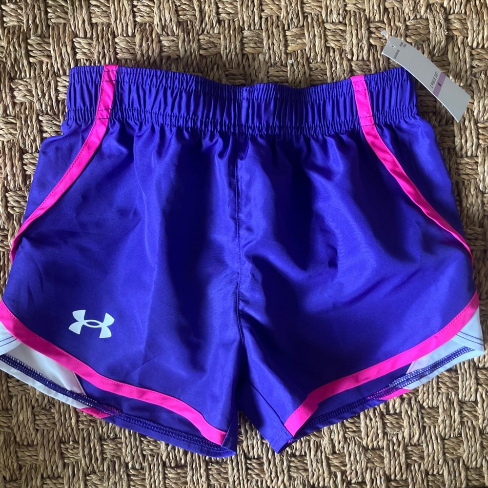 Under Armour Girls Purple Athletic Shorts with Pink Trim size 6